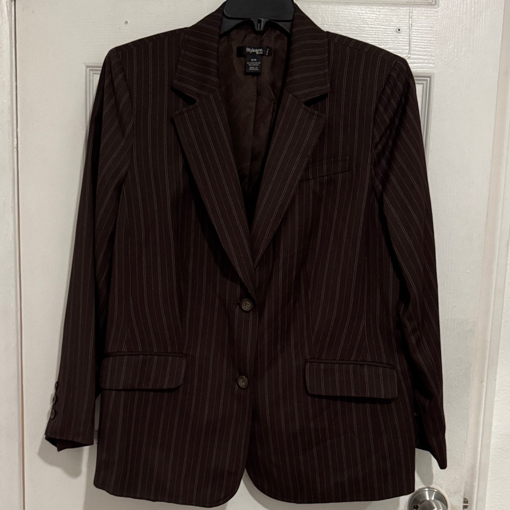 Style & Co. Chocolate Pinstripe Blazer For Plus Size 16W